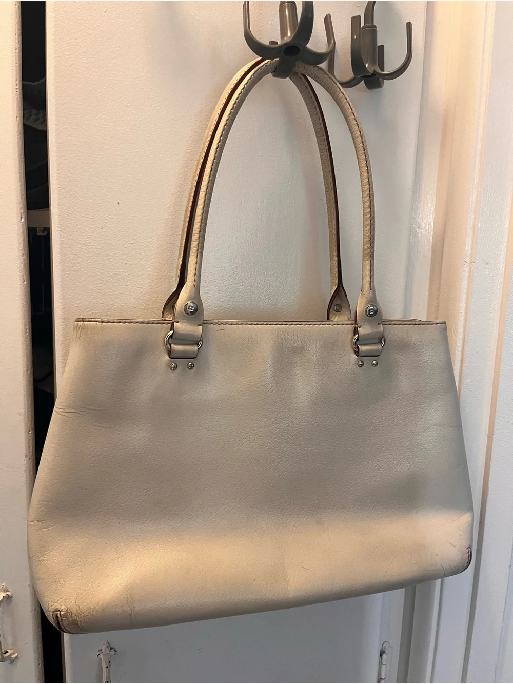 kate spade cream leather tote with gold-tone logo